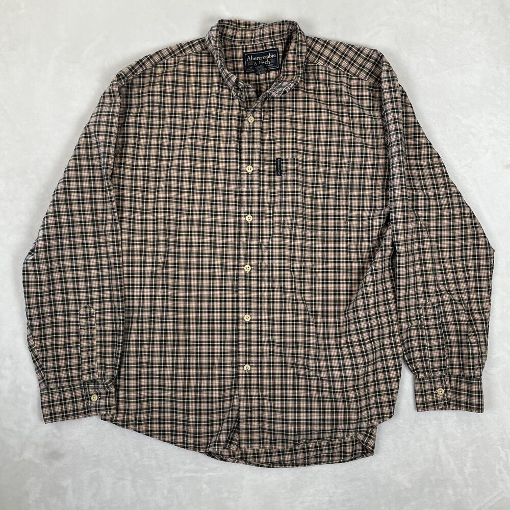 Abercrombie & Fitch Shirt Mens XL Beige Plaid Long Sleeve Button Front Casual